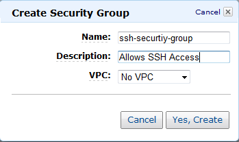 Create Security Group Dialogue