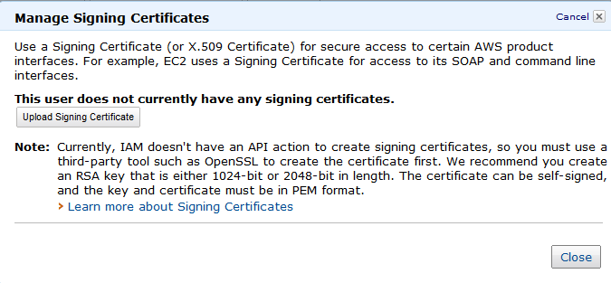 Upload Signing Certificate Button