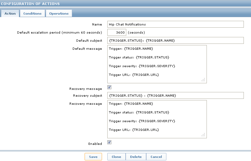 Zabbix Create Action